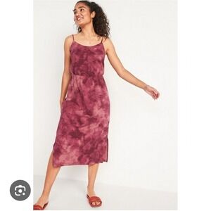 Old Navy 3X Midi Dress Sleeveless Tie Dye Jersey Elastic Waist Burgundy Layering